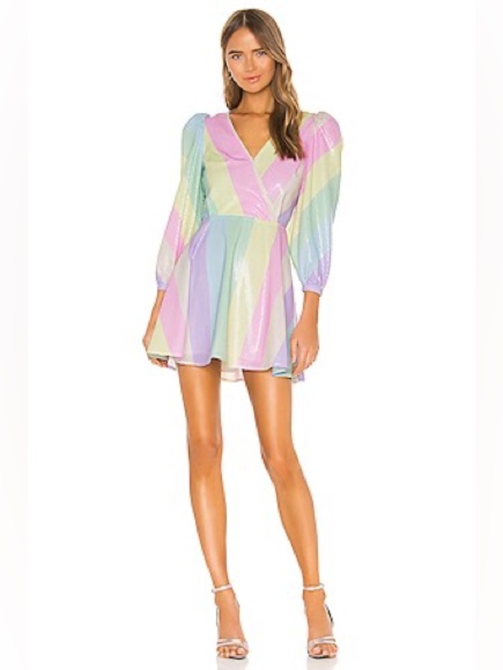 OLIVIA RUBIN Pastel Stripe V-Neck Mini Dress